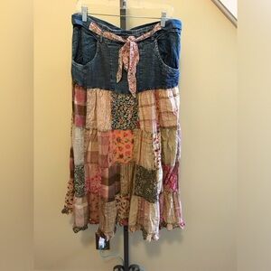 YOUNG THREADS NWT SKIRT Denim Plaid Floral Size Xlarge